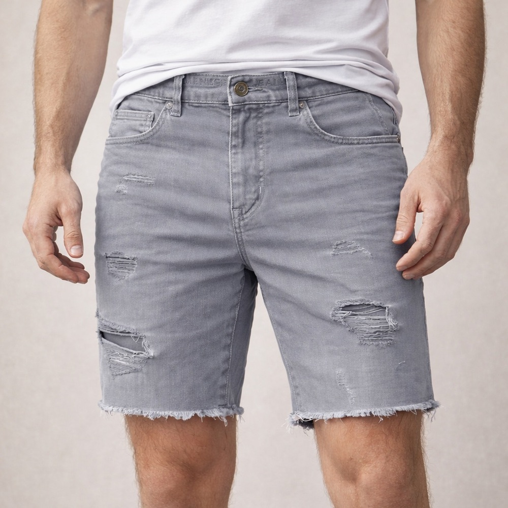 American Eagle Next Level Flex Distressed Chino Shorts Men Size 36 Gray Casual